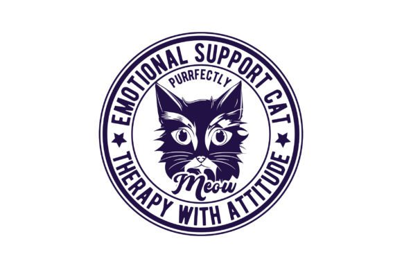 Emotional Support Cat Circle Logo Design Graphics