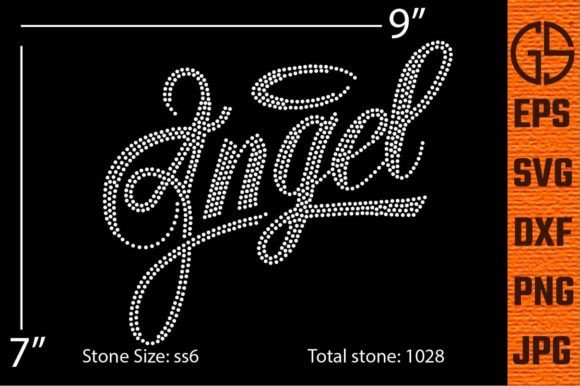 Rhinestone Design Angel Typography: Graphics & T-Shirt Designs