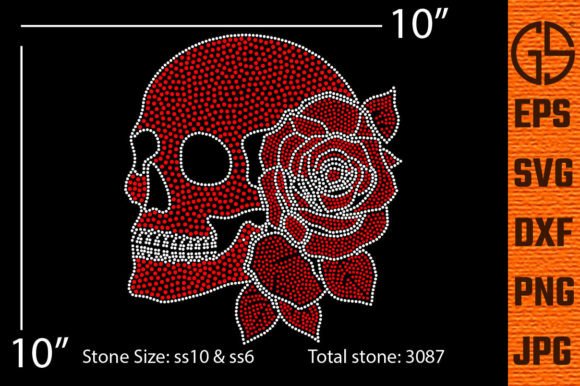 Skull Rhinestone Design with Rose Graphics