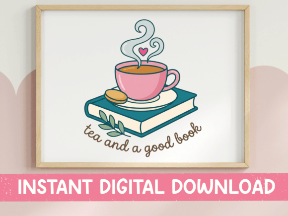 Tea and Book Cozy Design: Graphics & T-Shirt Designs